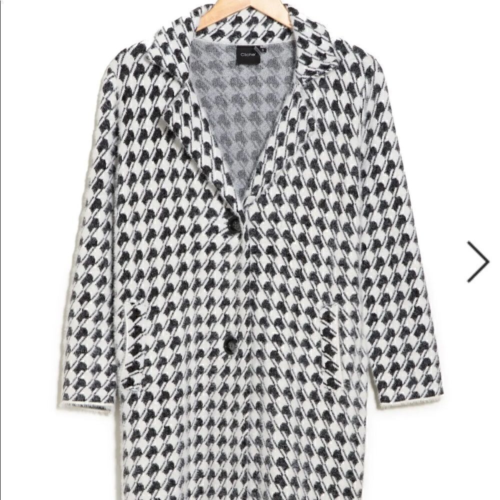 CLICHÉ Women’s Edgy Abstract Print wool blend Cardigan In Black/ivory Sz M, NWT